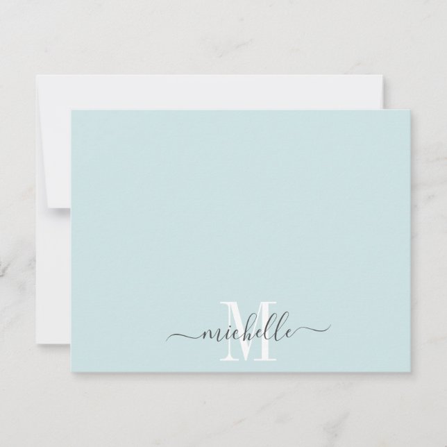 Carte De Correspondance Monogramme personnalisé Pastel Bleu Blanc Script (Devant)