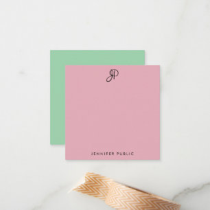 Carte De Correspondance Monogramme personnalisé rose et vert