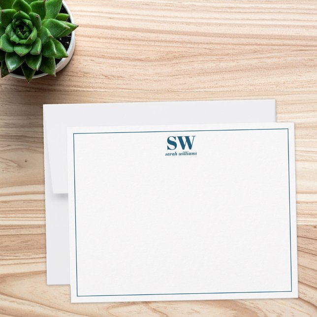 Carte De Correspondance Monogramme personnel moderne bleu simple (Créateur téléchargé)