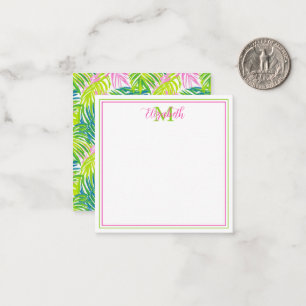 Carte De Correspondance Monogramme Prépa Feuilles de Palmier Rose et Vert