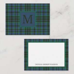 Carte De Correspondance Monogramme préppy vert et bleu plaid