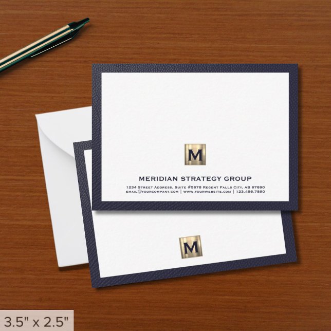 Carte De Correspondance Monogramme professionnel Bordure bleue marine (Créateur téléchargé)