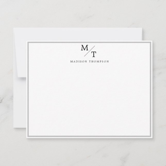 Carte De Correspondance Monogramme professionnel simple avec bordure grise (Devant)