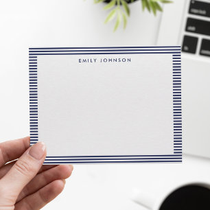 Carte De Correspondance Monogramme rayures bleu marine minimaliste