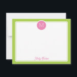 Carte De Correspondance Monogramme rond Prépa Rose et Vert Citron<br><div class="desc">Ce design féminin présente une bordure simple avec un cercle en haut contenant une initiale de monogramme et un espace pour un nom/texte en bas. Cliquez sur le bouton Personnaliser si vous souhaitez ajuster les éléments de design et/ou modifier davantage le texte ! Des variations de ce design, des couleurs...</div>