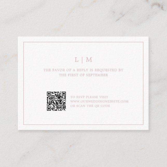 Carte De Correspondance Monogramme rose clair simple Code QR Mariage éléga (Devant)