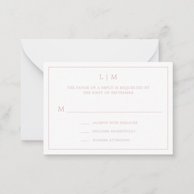Carte De Correspondance Monogramme rose clair simple mini mariage RSVP (Devant)