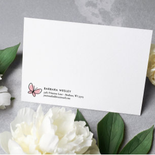 CARTE DE CORRESPONDANCE MONOGRAMME ROSE DOODLE BUTTERFLY