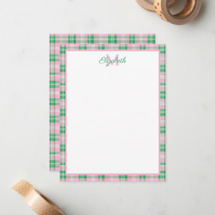 Carte De Correspondance Monogramme rose et vert preppy