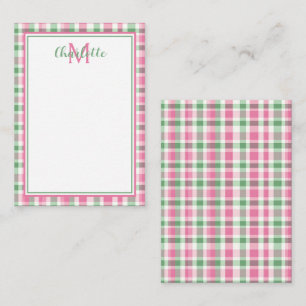 Carte De Correspondance Monogramme rose et vert preppy