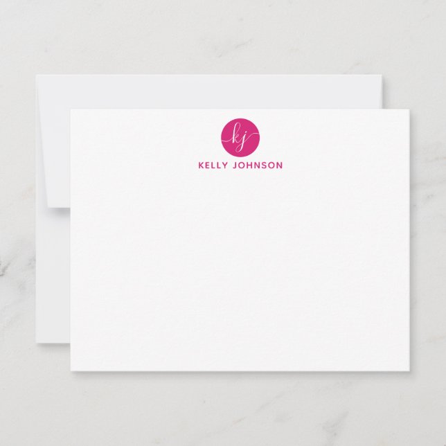 Carte De Correspondance Monogramme rose Magenta Circle Fille tendance (Devant)