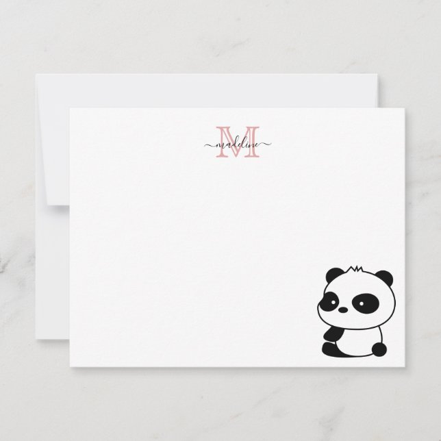 Carte De Correspondance Monogramme rose pâle rose pâle moderne Panda (Devant)