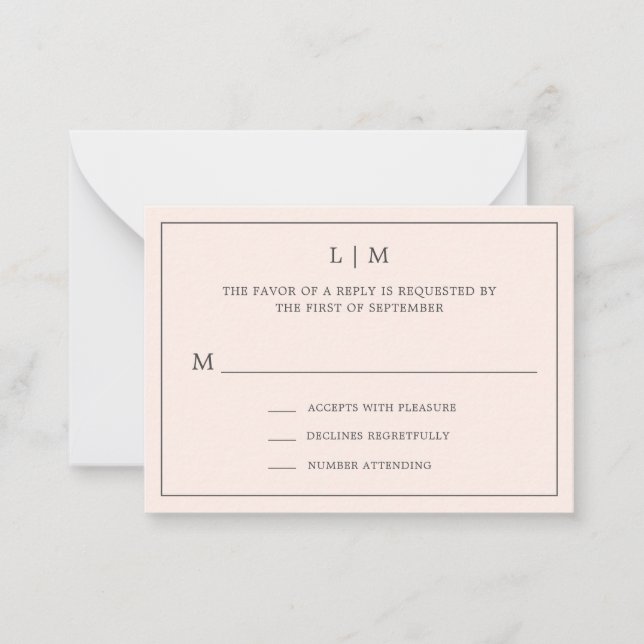 Carte De Correspondance Monogramme rose vierge simple mini mariage RSVP (Devant)