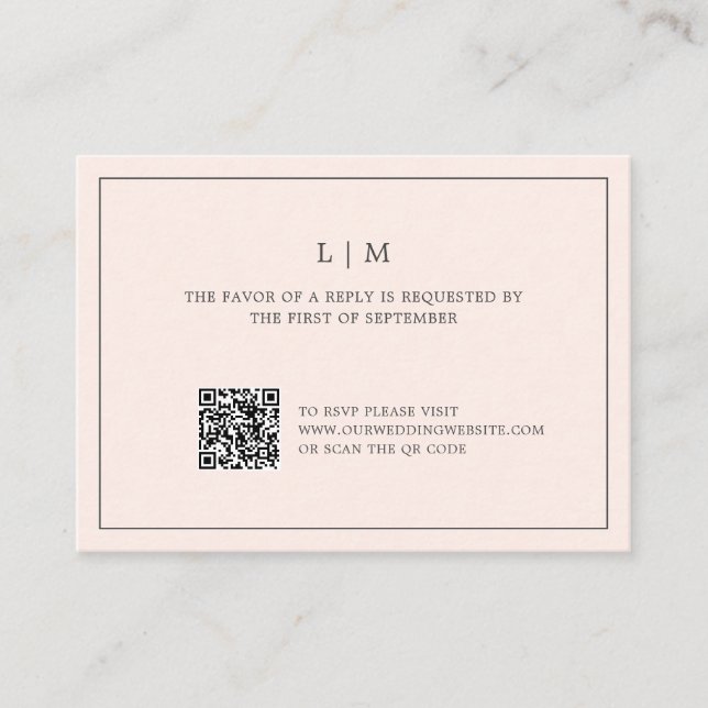 Carte De Correspondance Monogramme rose vierge simple QR Code Mariage RSVP (Devant)