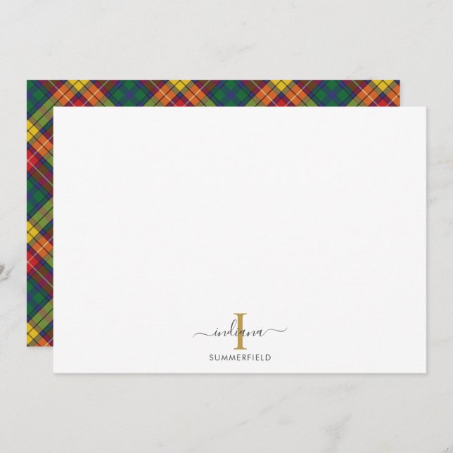 Carte De Correspondance Monogramme rustique plaqué Tartan (Devant / Derrière)