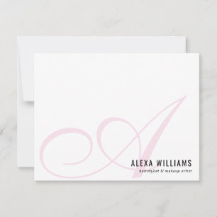 Carte De Correspondance Monogramme Script Initial Blush Pink Pastel Busine