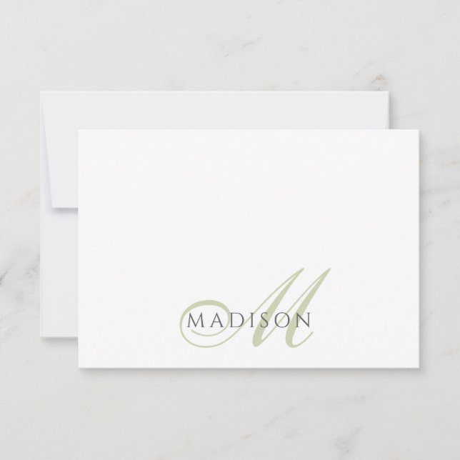 Carte De Correspondance Monogramme Script Vert Sauge (Devant)