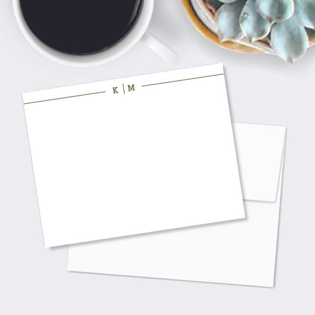 Carte De Correspondance Monogramme simple avec lignes vertes forestières p (Créateur téléchargé)