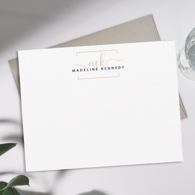 Carte De Correspondance Monogramme simple Carré noir et or (Créateur téléchargé)