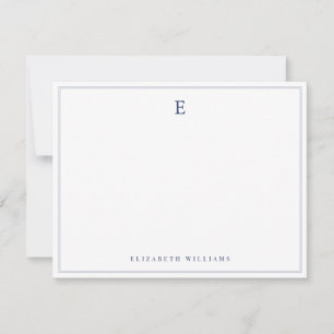 Carte De Correspondance Monogramme simple élégant à double bordure bleu ma