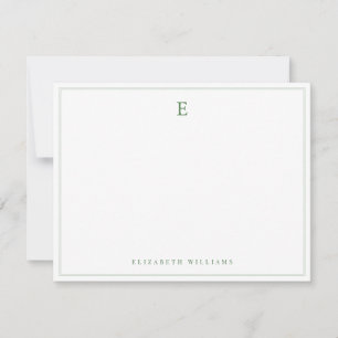 Carte De Correspondance Monogramme simple élégant à double bordure vert sa