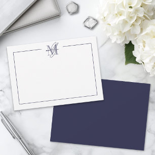 Carte De Correspondance Monogramme Simple Minimaliste Bleu Marine