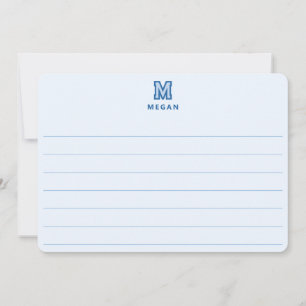 Carte De Correspondance Monogramme Sportif, Grand Format Plat Bleu Ligné
