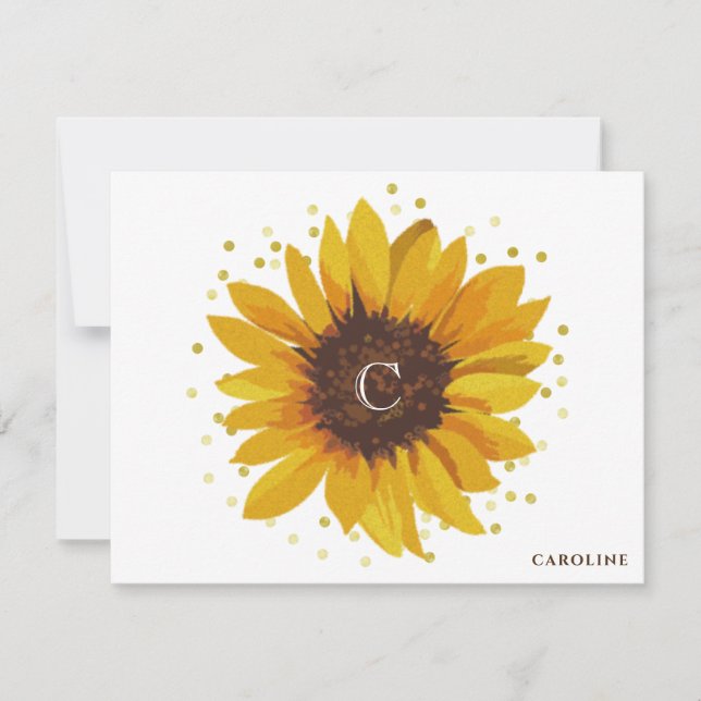 Carte De Correspondance Monogramme Sunflower Boho Floral Personnalisé (Devant)