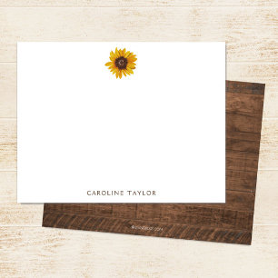 Carte De Correspondance Monogramme Tournesol Rustique Bois Foncé Personnal