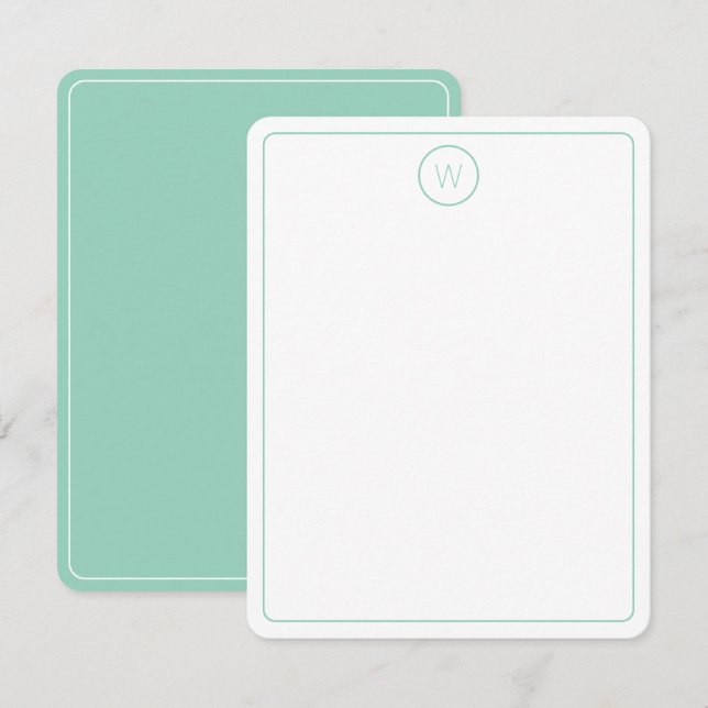 Carte De Correspondance Monogramme Turquoise clair simple et blanc (Devant / Derrière)