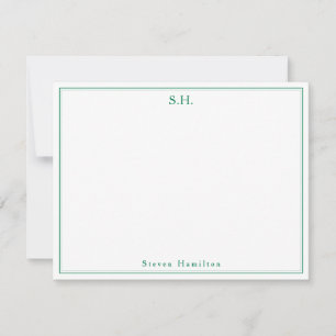 Carte De Correspondance Monogramme vert de forêt classique Nom minimaliste