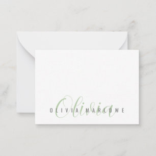 Carte De Correspondance Monogramme vert minimaliste moderne
