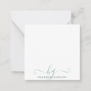 Carte De Correspondance Monogramme vert moderne Initiales de script fantai