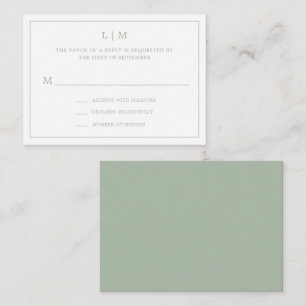 Carte De Correspondance Monogramme vert Sage simple Mariage budgétaire RSV