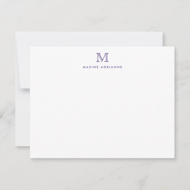 Carte De Correspondance Monogramme Violet Violet Fille Chic Formal Élégant (Devant)
