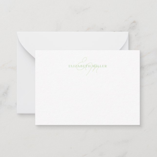 Carte De Correspondance Monorgramme Fille Chic Vert Script (Devant)