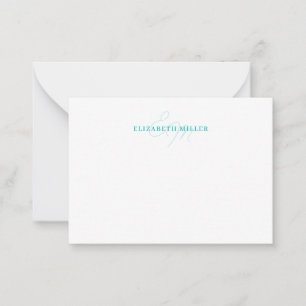Carte De Correspondance Monorgramme Girly Chic Turquoise Green 2 Script