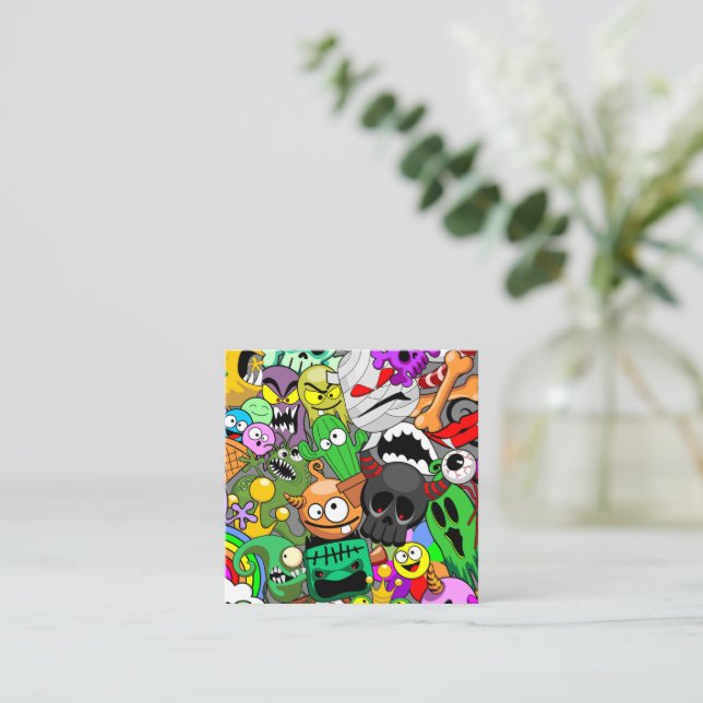 Carte De Correspondance Monstres Mignons Motif Halloween  (Debout devant)