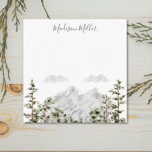 Carte De Correspondance Montagne et forêt aquarelle monogrammée