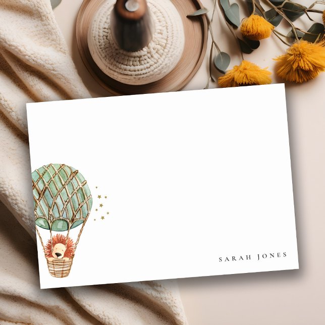 Carte De Correspondance Montgolfière Éco Verte Lion Aquarelle Enfants (Créateur téléchargé)