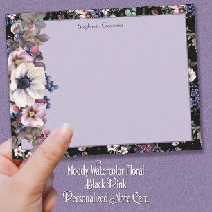 Carte De Correspondance Moody Watercolor Floral Rose noir Personnalisé