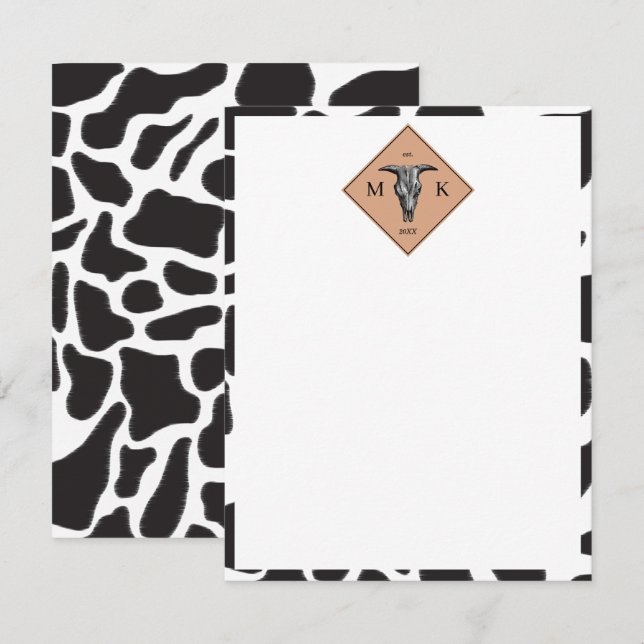 Carte De Correspondance Motif animal noir et blanc Vache tache Monogramme (Devant / Derrière)