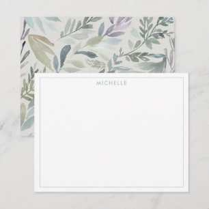 Carte De Correspondance Motif aquarelle botanique bleu vert élégant
