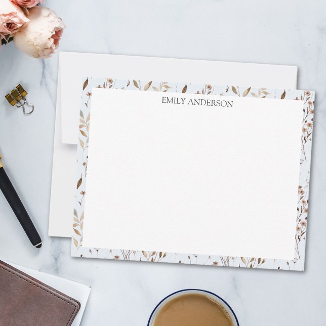 Carte De Correspondance Motif botanique Brown rustique à feuilles florales (In situ)