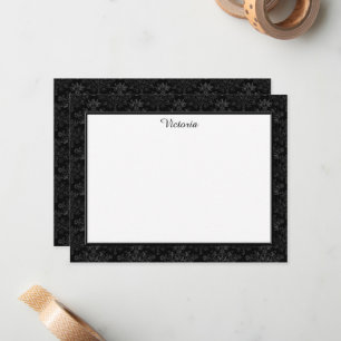 Carte De Correspondance Motif damassé vintage personnalisé gris noir 4,25x