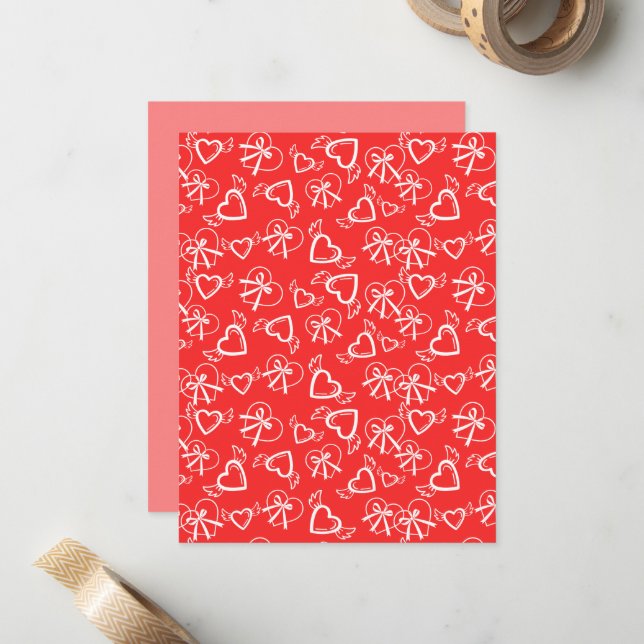 Carte De Correspondance Motif de coeurs de la Saint-Valentin d'ange (Devant/Arrière en situation)