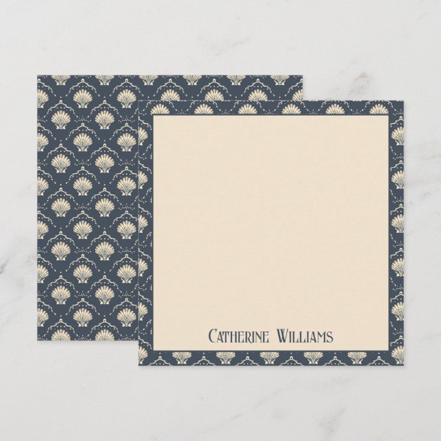 Carte De Correspondance Motif de coquillages bleu profond et crème (Devant / Derrière)