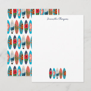 Carte De Correspondance Motif de planches de surf rétro colorées avec nom