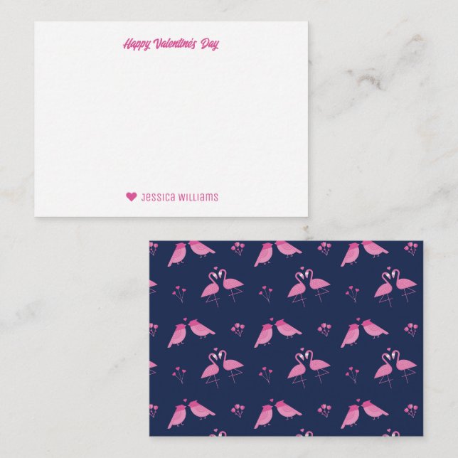 Carte De Correspondance Motif flamant rose moderne chic Saint-Valentin (Devant / Derrière)