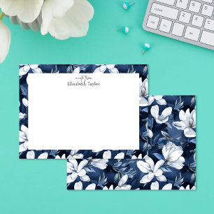 Carte De Correspondance Motif floral Magnolia blanc, bleu foncé